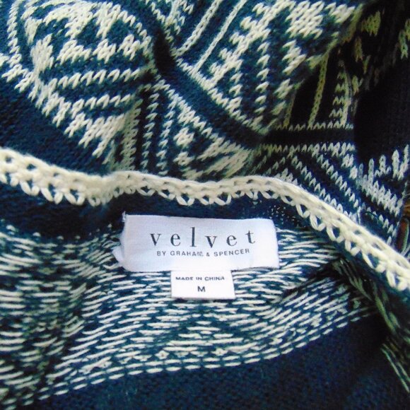 Velvet by Graham & Spencer Navy White Cotton Linen Fringed Open Kimono Jacket M - Picture 9 of 9